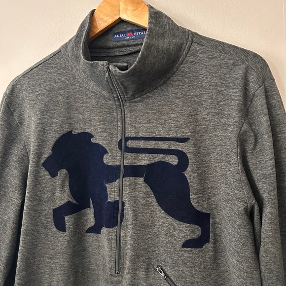 Alial Fital Jacket Mens Large Gray 1/2 Zip Pullover Long Sleeve Lion Made in USA